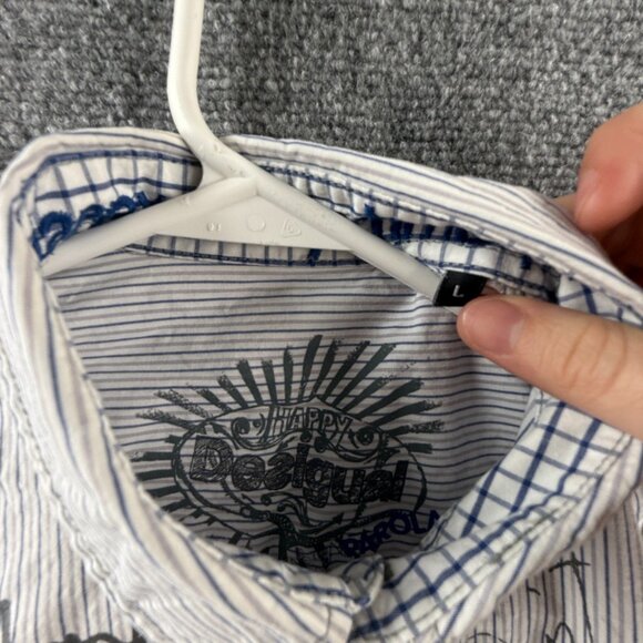 Desigual Graphic Print Button Up Shirt Men Cotton Large Passaparola Happy Text - Picture 13 of 16